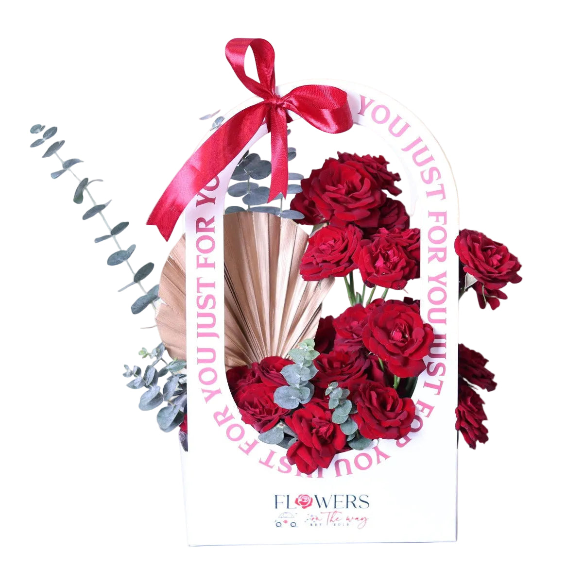 Delight in the elegance of this charming arrangement featuring vibrant red spray roses paired with delicately preserved dry palm leaves, beautifully presented in a sleek white box. Perfect for expressing love, appreciation, or simply brightening someone’s day. Fast delivery within Dubai ensures your thoughtful gift arrives fresh and on time.