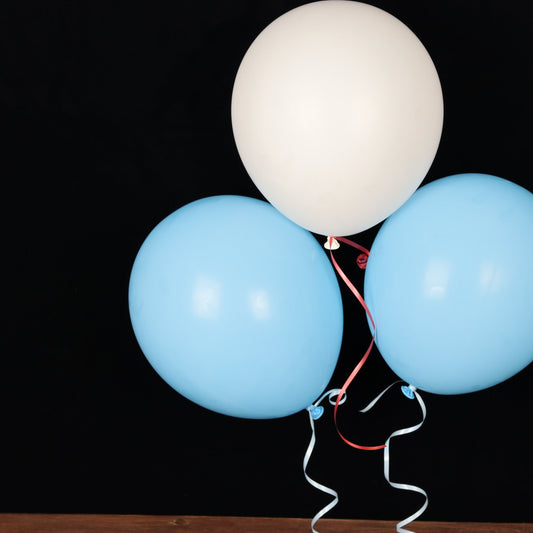 Blue and white balloon trio
