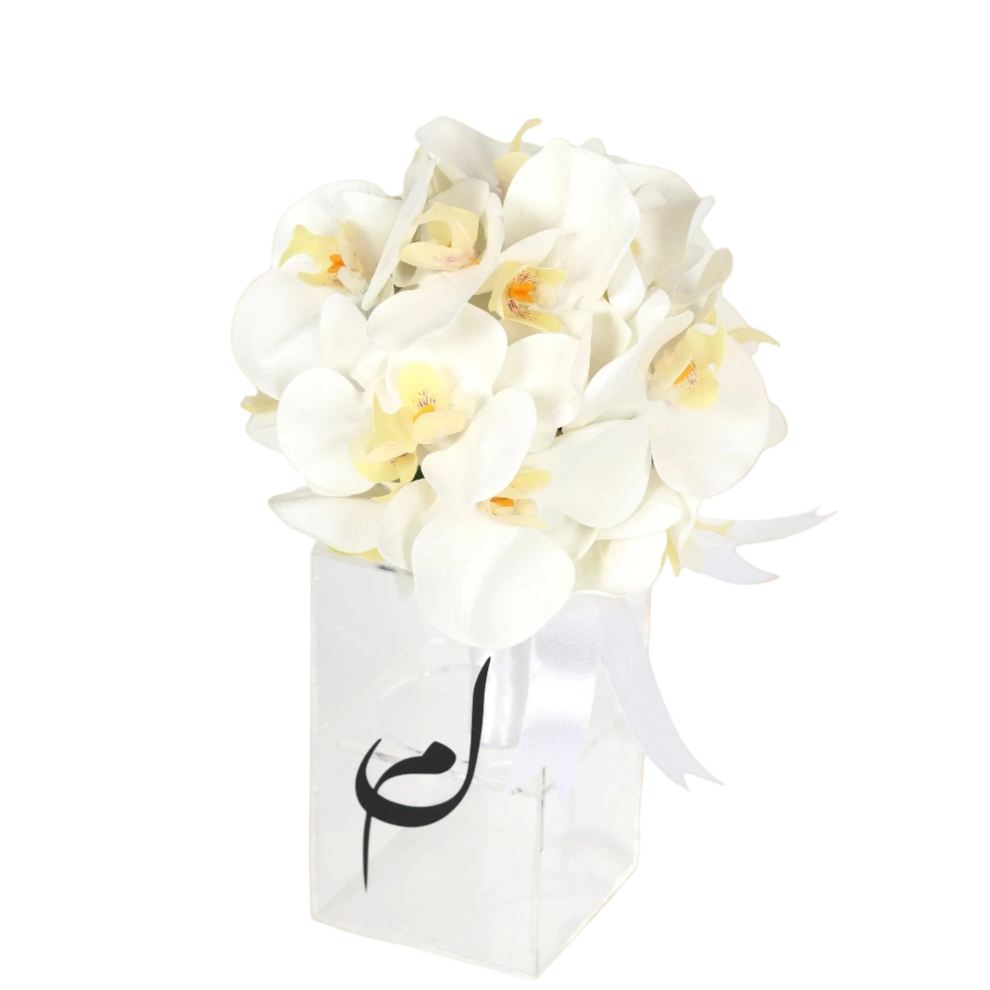 An elegant and refined bridal bouquet featuring pure white orchid flowers — a timeless symbol of femininity, luxury, and grace. Perfect for classic or modern brides, this bouquet adds a soft, sophisticated touch to any wedding look.
