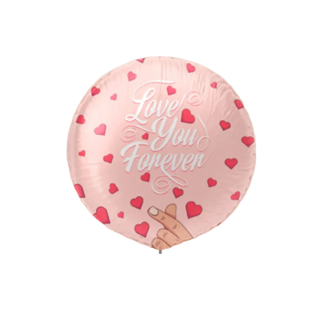 A pink helium balloon printed with “Love You Forever”, perfect for expressing deep affection. Great for Valentine’s Day or any romantic occasion – delivered fully inflated and ready to float.