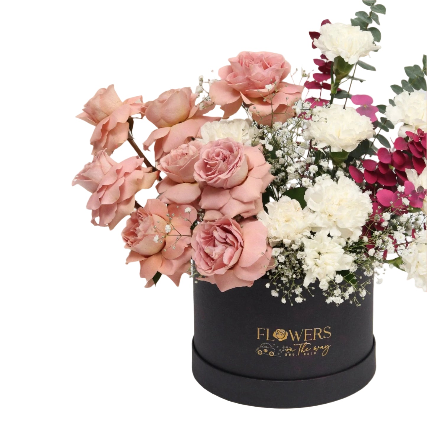 Experience the luxury of soft cappuccino roses paired with pure white carnations, meticulously arranged inside a sleek black box. This hand-crafted floral design perfectly balances warm, elegant tones with simplicity, making it an ideal gift for special occasions or a sophisticated gesture of appreciation.
Presented in a premium black leather-textured box with modern design touches, this arrangement adds a refined and stylish accent to any office or home setting, or serves as a memorable gift expressing ex