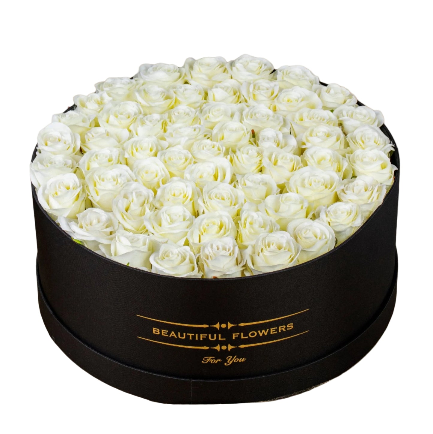 A grand expression of purity and prestige — The Majesty of White is a luxurious large black box filled with 119 carefully arranged white roses. A design that radiates elegance, serenity, and honor — perfect for upscale occasions, respectful tributes, or unforgettable premium gifting. Available with same-day flower delivery in Dubai.
