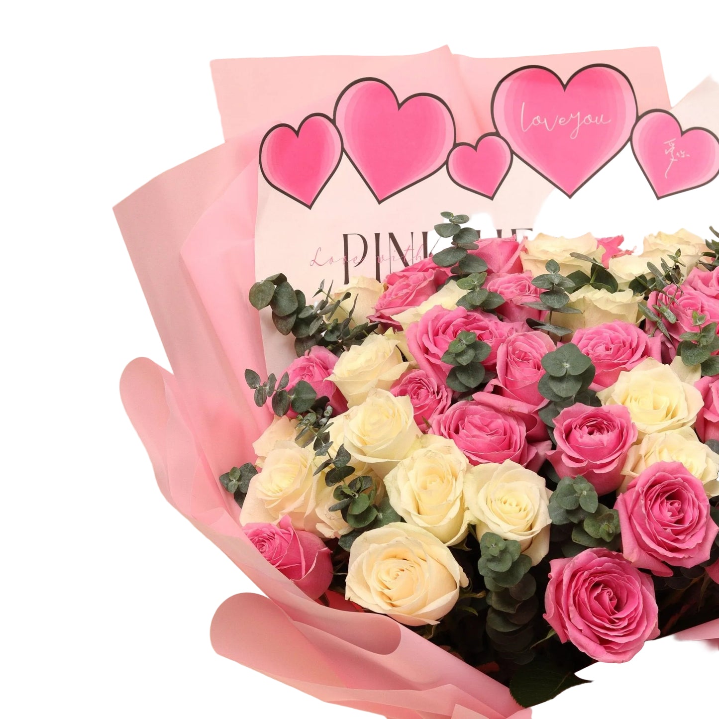 Hearted Blooms is a charming bouquet of 50 fresh roses in soft pink and white tones, beautifully arranged to express love, grace, and femininity. What makes it stand out is the unique heart-shaped pink wrapping, creating a delicate and stylish presentation.
Perfect for romantic surprises, gentle celebrations, or making someone's day truly special. Handcrafted with care and available for same-day delivery in Dubai.