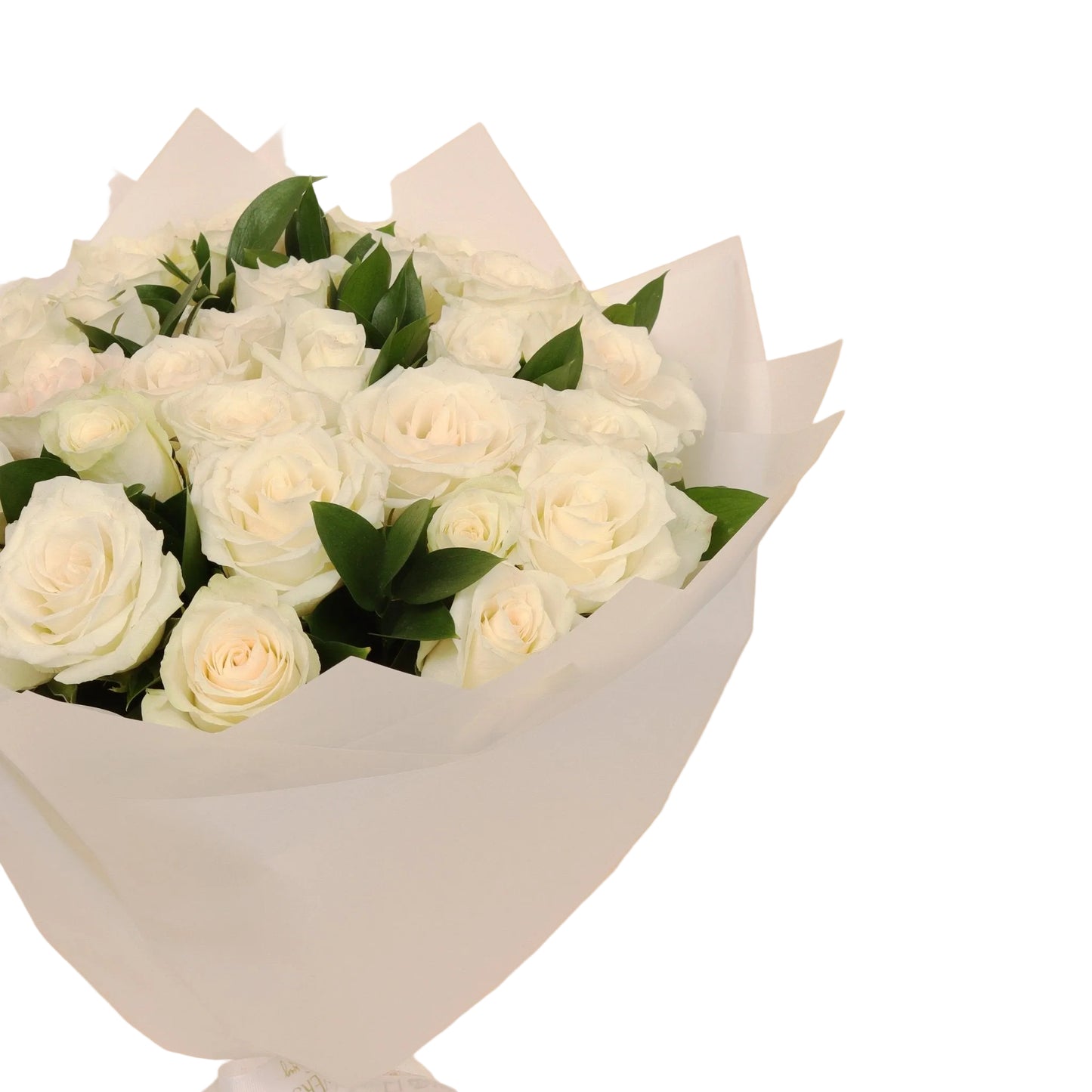 A refined bouquet of 30 fresh white roses, carefully arranged in elegant white wrapping. A timeless gesture of purity and grace — perfect for engagements, thoughtful gifts, or serene celebrations.