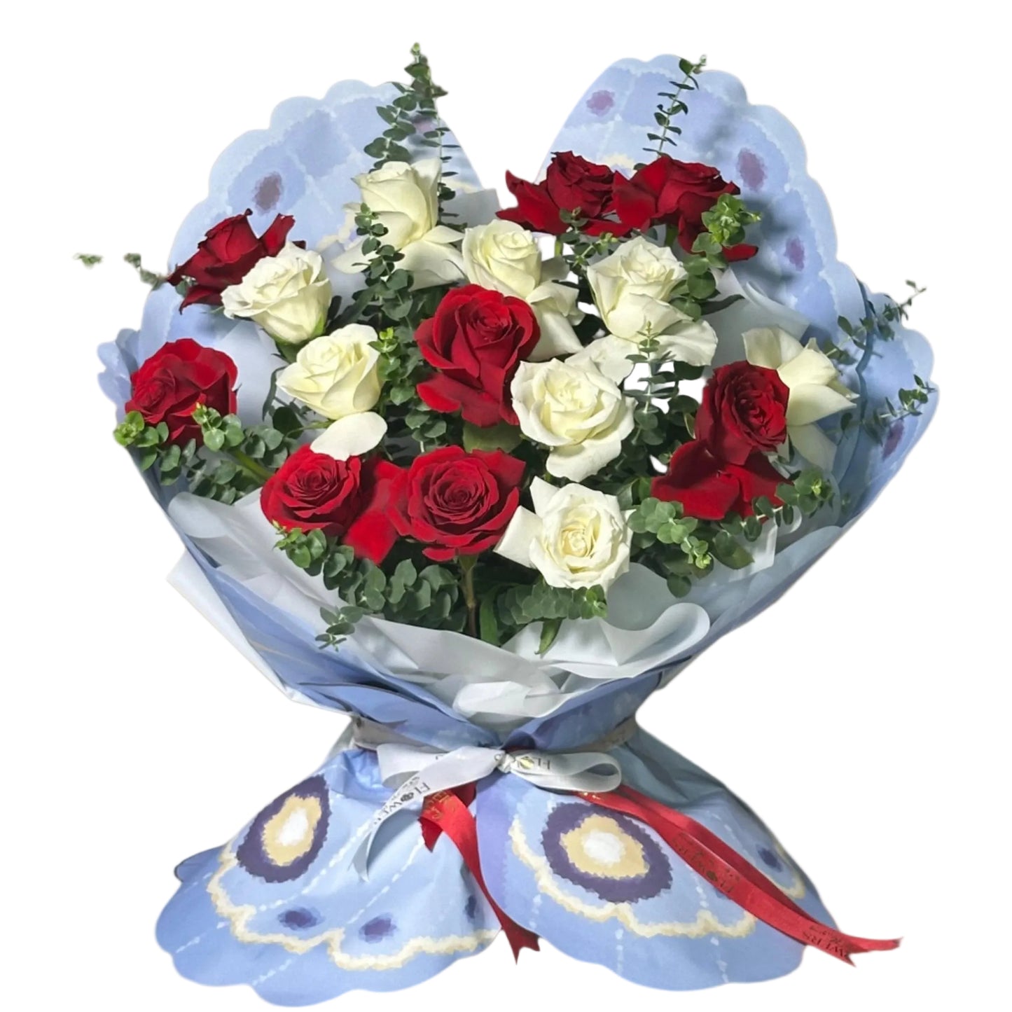 A bouquet that flutters with romance and creativity — Flutter of Love features a charming mix of red and white roses wrapped in an artistic butterfly-style design. Soft, graceful, and unforgettable — it’s perfect for romantic surprises, heartfelt moments, or making any day feel magical. Available with same-day flower delivery in Dubai.