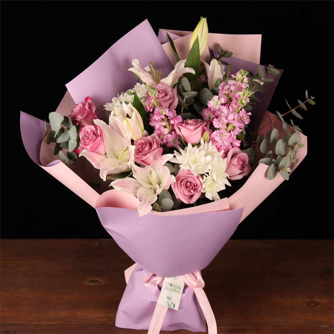Soft pastel bouquet, neutral enough for a new baby boy or girl in Dubai