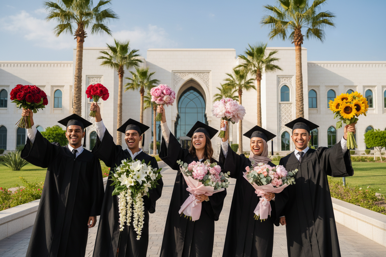 بوكيه ورد أنيق لحفلات التخرج مع قبعة تخرج 🎓 | Elegant graduation flower bouquet with graduation cap