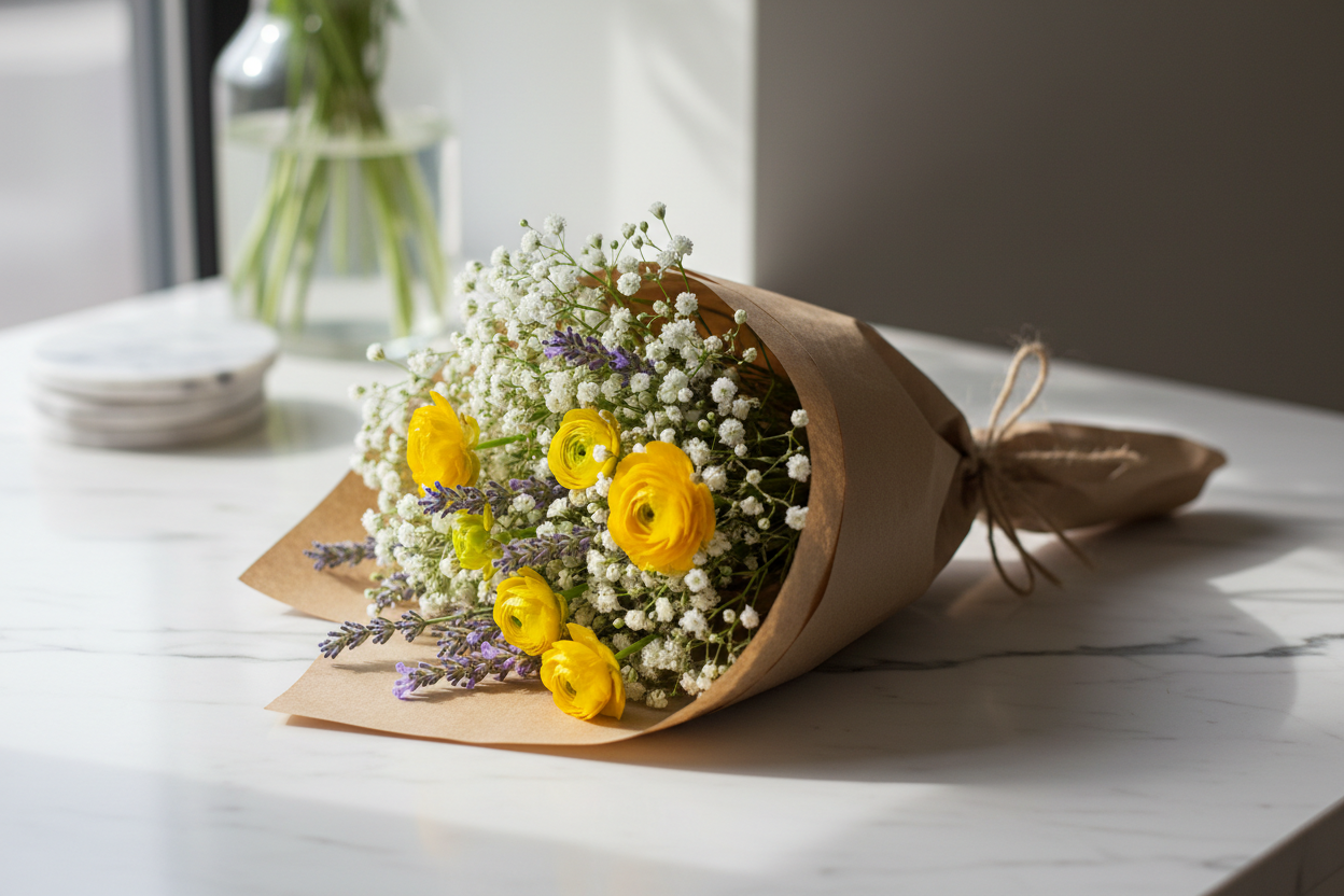 بوكيه ورد بسيط وأنيق بلون ناعم ومناسب لكل لحظة 🌸 | Simple and elegant flower bouquet in soft tones for any moment