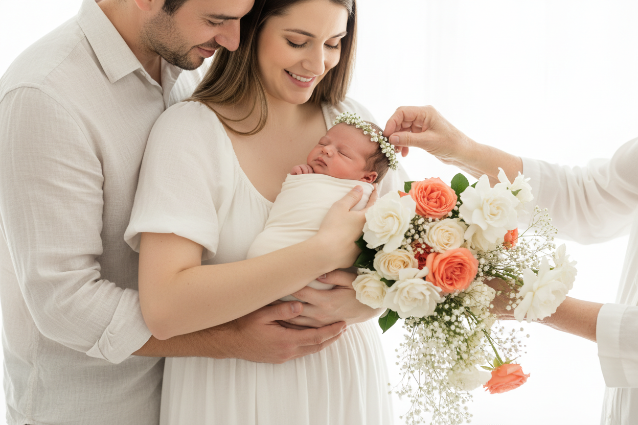 هدية مميزة للمولود الجديد – ورود، بالونات، وهدايا في دبي | Special newborn gift with flowers, balloons and gifts – Dubai delivery