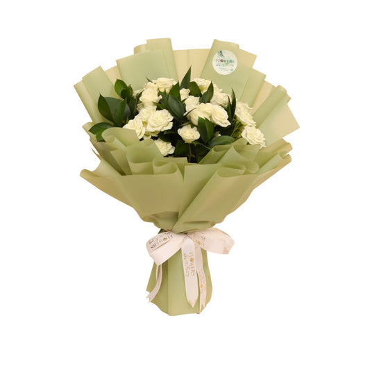 The Scent of Hope is a soft and graceful expression of purity and charm. This white spray rose bouquet features clusters of petite, multi-bloom roses that offer a delicate, airy texture — creating a look that is both light and refined.

A bouquet that whispers serenity — perfect for meaningful moments, delivered fresh across Dubai.