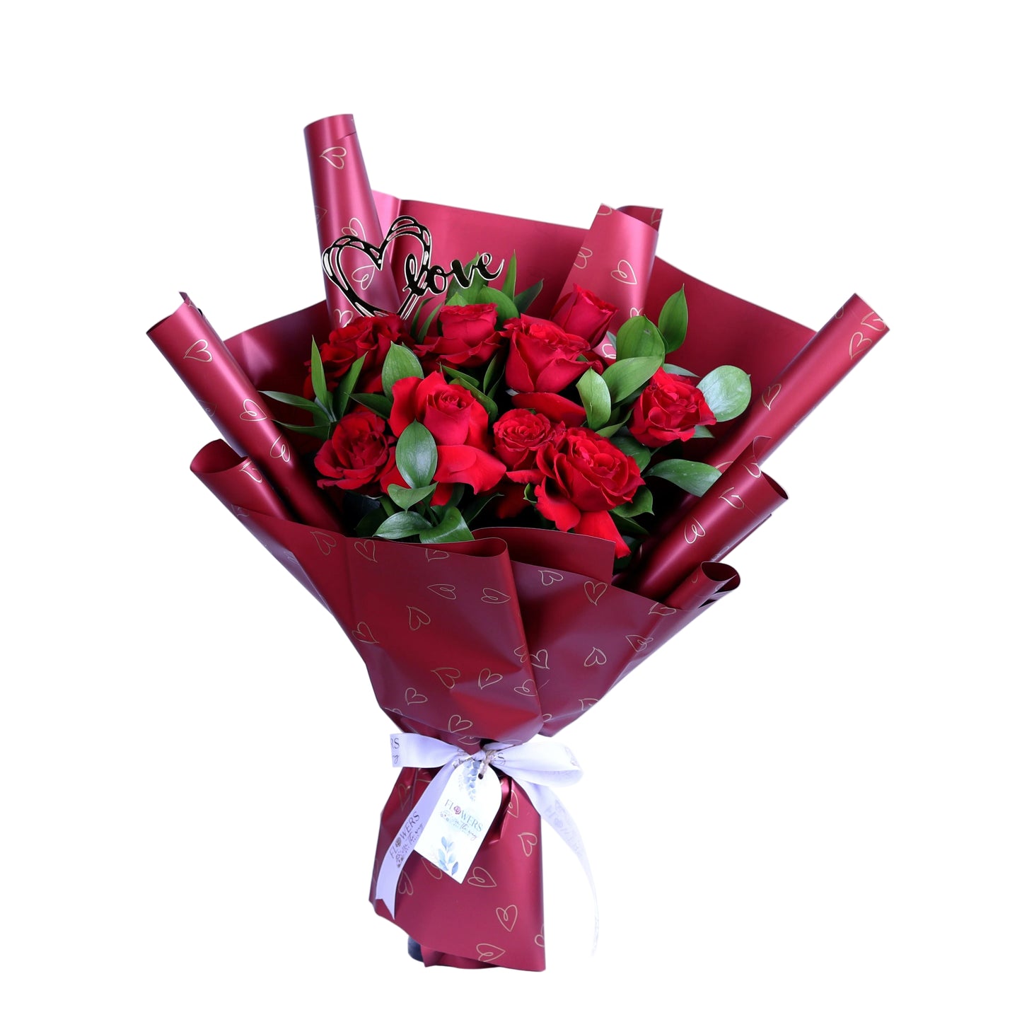 Express your love this Valentine’s Day with our elegant 10 Red Roses Bouquet, beautifully arranged with fresh ruscus leaves and a romantic acrylic heart, all wrapped in luxurious red wrapping. This classic Valentine’s bouquet is perfect for romantic surprises, anniversaries, and meaningful love gestures, making it an unforgettable gift that speaks from the heart.