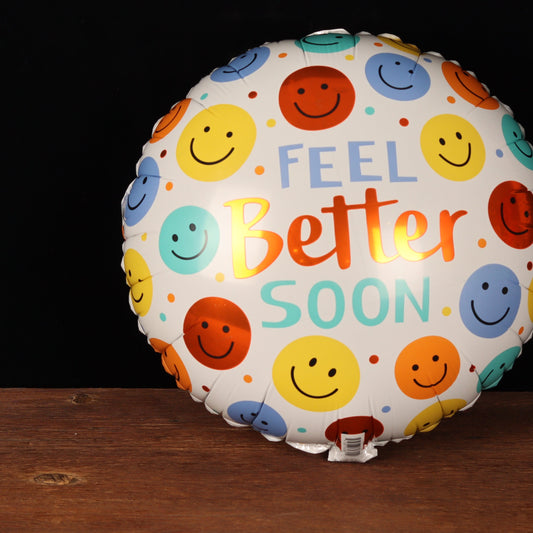 Feel Better Soon balloon covered in smiley faces