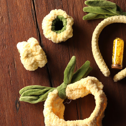Banana-themed scrunchies and hair accessories