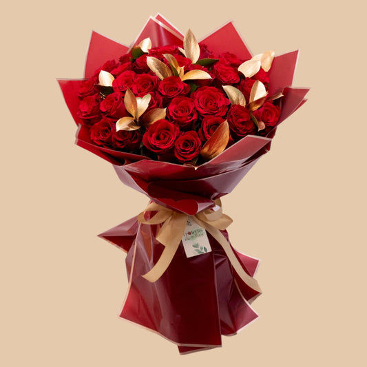 
Where red passion meets golden elegance — Sparkle of Love is a luxurious bouquet of red roses adorned with refined golden touches, adding a regal flair to every petal. Perfect for romantic gifts, special occasions, or expressing your love in an unforgettable way. Available with fast flower delivery in Dubai.

