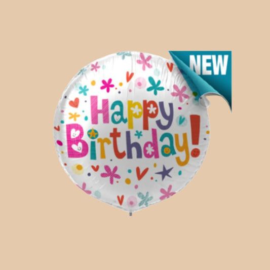 عيد سعيد ملون | Colorful Happy Birthday White Balloon - Flowers On The Way
