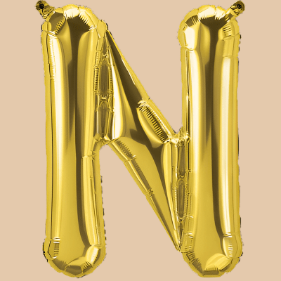 بالون حرف N ذهبي (هيليوم) | Gold Helium Balloon – Letter N - Flowers On The Way