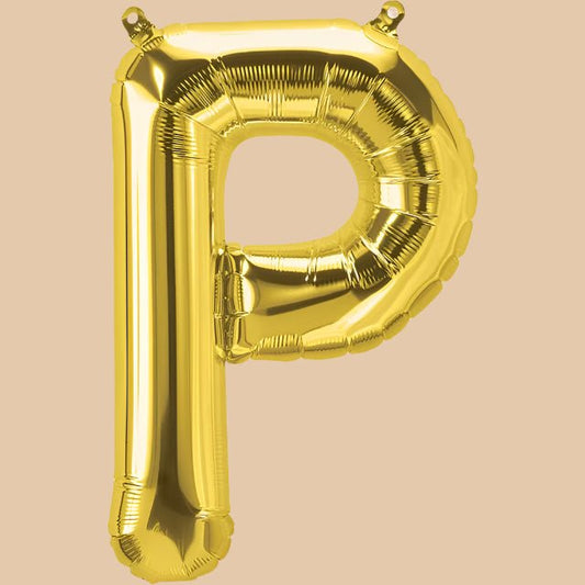 بالون حرف P ذهبي (هيليوم) | Gold Helium Balloon – Letter P - Flowers On The Way