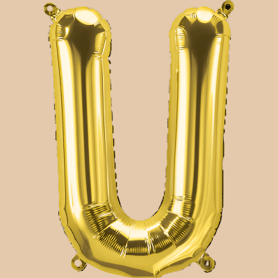 بالون حرف U ذهبي (هيليوم) | Gold Helium Balloon – Letter U - Flowers On The Way