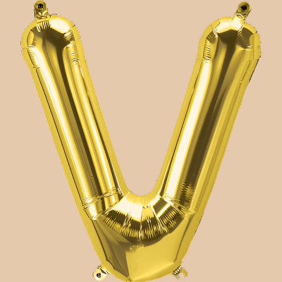 بالون حرف V ذهبي (هيليوم) | Gold Helium Balloon – Letter V - Flowers On The Way