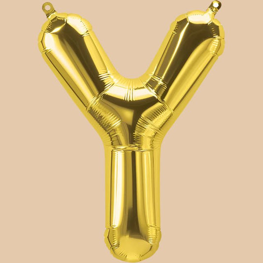 بالون حرف Y ذهبي (هيليوم) | Gold Helium Balloon – Letter Y - Flowers On The Way