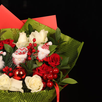 Crimson & Pine Holiday Bouquet - alternate view, Christmas flowers delivery Dubai