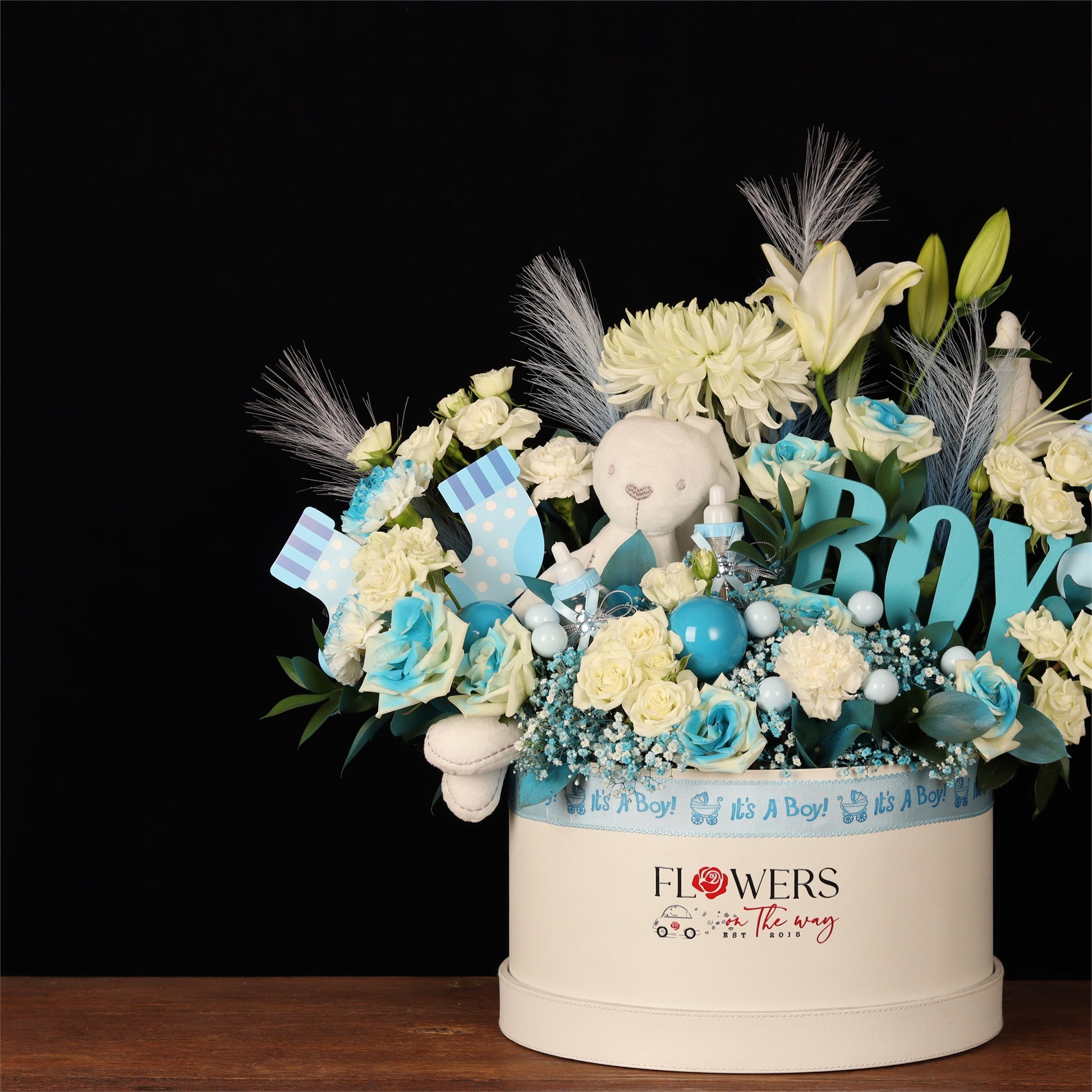 Deluxe White Floral & Teddy Leather Box