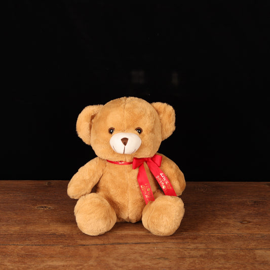 Cuddle Bear Love – 30 cm brown teddy bear with red ribbon bow, Valentine's Day flower delivery Dubai