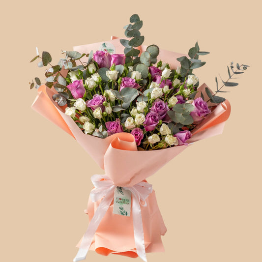 همس الألوان | White & Purple Baby Rose Bouquet - Flowers On The Way
