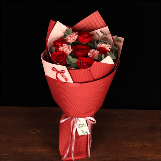 Red Ribbon Rose Bouquet